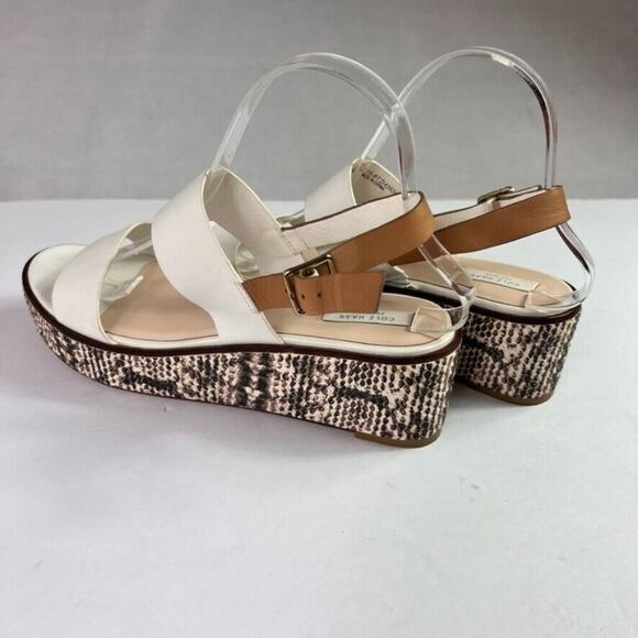 Cole Haan Sandals Womens 9B White Platform Wedge Leather Snake - Picture 6 of 10